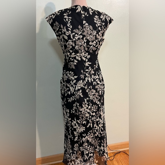 Jones New York Black Floral Baby Doll VTG   Silk Grudge Y2K Sheath Midi Dress 4 - Picture 2 of 15